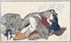 Japan: Shunga erotic woodblock print with stretching cat. Katsukawa Shunsho, 1788